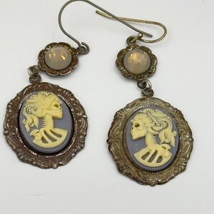 New Handmade Cameo Skeleton Earrings with stone Vintage Style